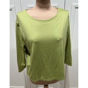 A'NUE LIGNE Boxy 3/4 Sleeve Tee Knit Top Green Minimalist Layering Basic